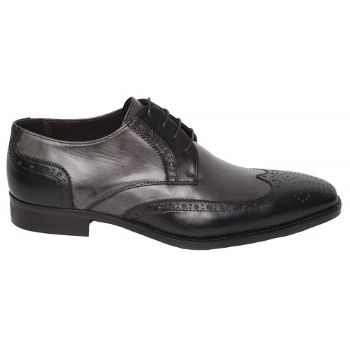 Duca Di Matiste 1508 Black / Grey Genuine Italian Calfskin Leather Shoes.